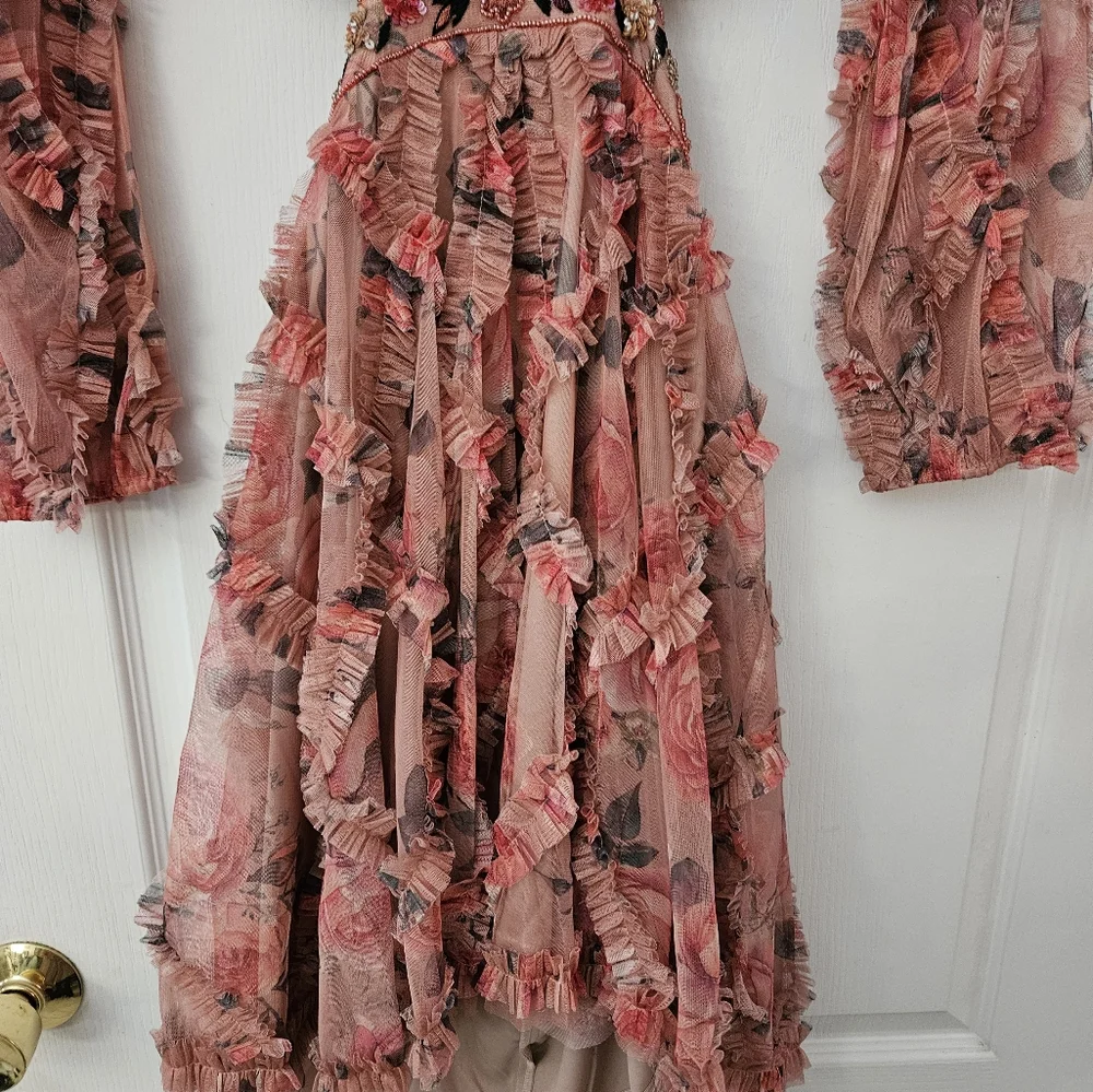 Mac Duggal Long Sleeve V Neck Cut Out Mesh Mini Dress SZ 12 NWT A9151 - Picture 4 of 11